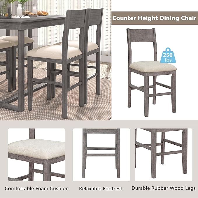 Farmhouse Style Counter Height Minimalism 1 Rectangular Chairs, Easy Clean & Assembly, Room, Kitchen, Small Place, 5 Piece Dining Table Set, Gray 4 - LeafyLoom