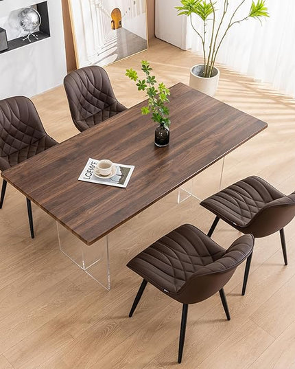 YOUNUOKE Dining Chairs Set of 2 Mid Century Modern Kitchen Chair Comfortable Upholstered Faux Leather Dinner Chairs for Kitchen Dining Room, Brown - LeafyLoom
