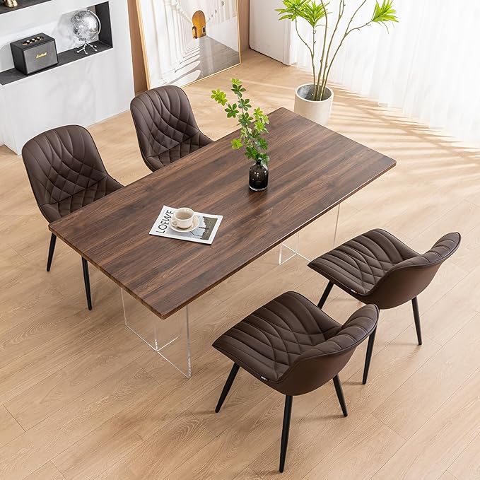 YOUNUOKE Dining Chairs Set of 2 Mid Century Modern Kitchen Chair Comfortable Upholstered Faux Leather Dinner Chairs for Kitchen Dining Room, Brown - LeafyLoom