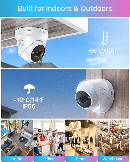 ZOSI 16CH 4K PoE Security Camera System with Person Vehicle Detection,2 Way Audio,Color Night Vision,16Channel 8MP PoE NVR Recorder with 4TB HDD,8pcs 5MP Indoor Outdoor IP Cameras,for 24/7 Recording ZOSI