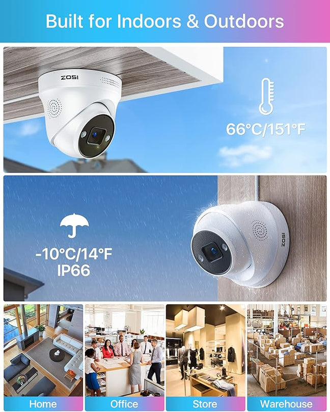 ZOSI 16CH 4K PoE Security Camera System with Person Vehicle Detection,2 Way Audio,Color Night Vision,16Channel 8MP PoE NVR Recorder with 4TB HDD,8pcs 5MP Indoor Outdoor IP Cameras,for 24/7 Recording ZOSI