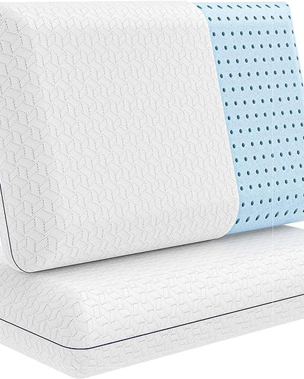 Gel Memory Foam Pillow 2 Pack - Standard Size - Ventilated, Bed Pillows with Viscose Made from Bamboo Pillow Cover,Cooling, Contoured Support - LeafyLoom