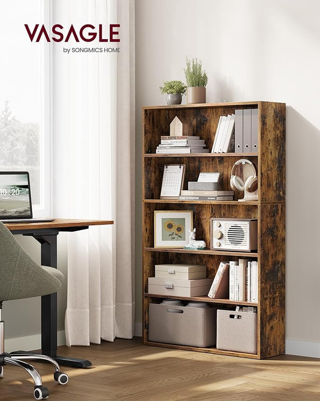 VASAGLE Bookshelf, 31.5 Inches Wide, 5-Tier Open Bookcase with Adjustable Storage Shelves, Floor Standing Unit, Rustic Brown ULBC175X01 - LeafyLoom