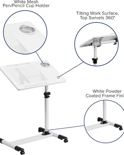 Flash Furniture Macon White Adjustable Height Steel Mobile Computer Desk - LeafyLoom