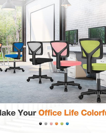 Armless Small Home Office Desk Chair, Ergonomic Low Back Computer Chair, Adjustable Rolling Swivel Task Chair with Lumbar Support for Small Space, 1 Pack - LeafyLoom