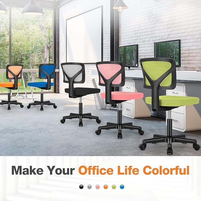 Armless Small Home Office Desk Chair, Ergonomic Low Back Computer Chair, Adjustable Rolling Swivel Task Chair with Lumbar Support for Small Space, 1 Pack - LeafyLoom