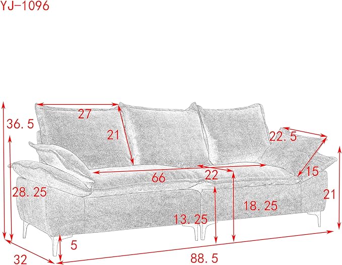 Modern Sleeper Sailboat Sofa Couch Dutch Velvet 3-Seater Cloud Sofa&Couch with Two Pillows for Apartments Office Studio Small Spaces Living Rooms, 88.5", Beige-005 - LeafyLoom