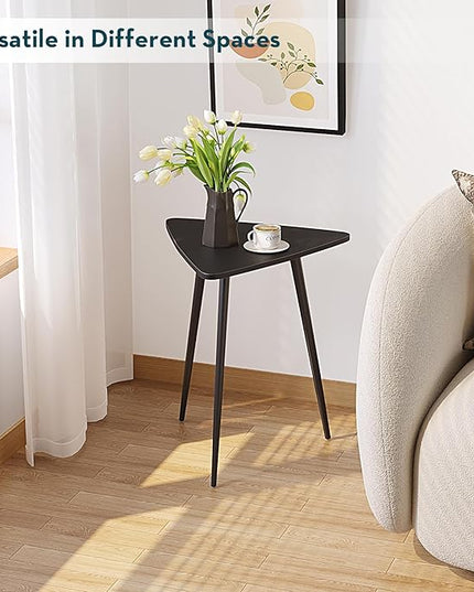 SAYGOER Black End Table for Small Places Triangle Side Table Modern Sofa Table for Living Room Bedroom Office Small Night Stand Metal Legs Bedside Table Classic Black Home Decor, Easy Assembly - LeafyLoom