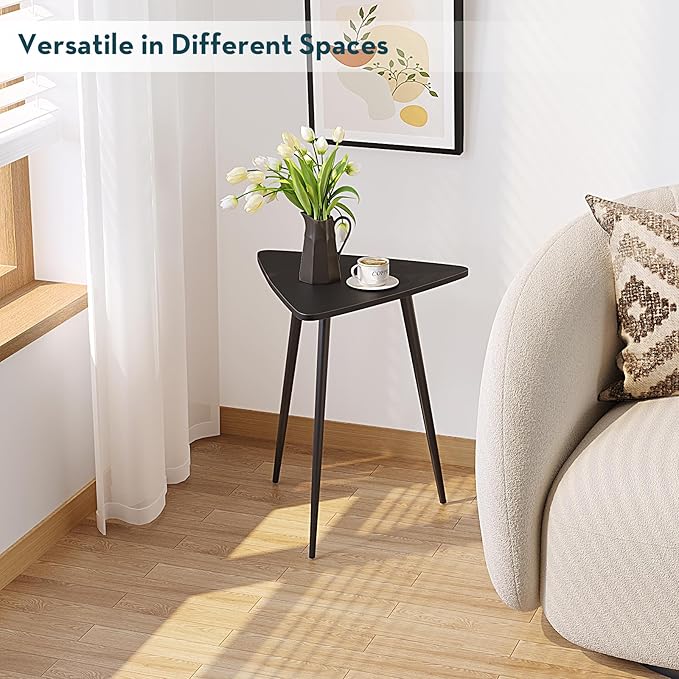 SAYGOER Black End Table for Small Places Triangle Side Table Modern Sofa Table for Living Room Bedroom Office Small Night Stand Metal Legs Bedside Table Classic Black Home Decor, Easy Assembly - LeafyLoom