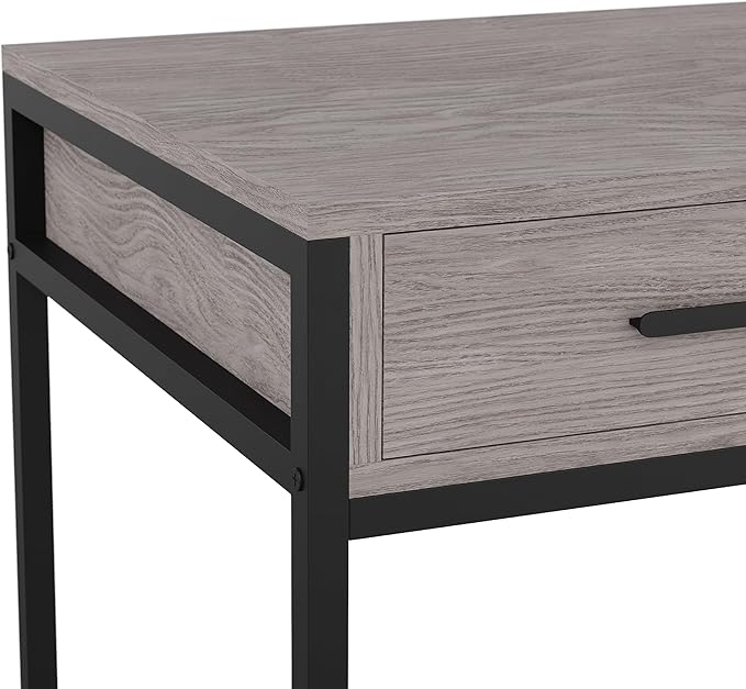 Martha Stewart Ollie Home Office Desk with 3 Drawers in Gray Wood Grain with Oil Rubbed Bronze Hardware - LeafyLoom