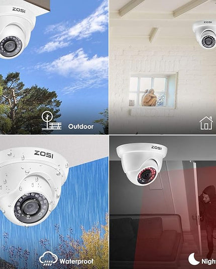 ZOSI 1000TVL CCTV Camera 24 IR LEDs Indoor Outdoor Day Night Vision 65ft Security Dome Color Camera for DVR Surveillance System (White) ZOSI