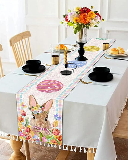 Easter Table Runner 72 Inch Easter Bunny Eggs Table Runner Buffalo Plaid Check Decor for Kitchen Dining Table Home Party Decorations Unibyby