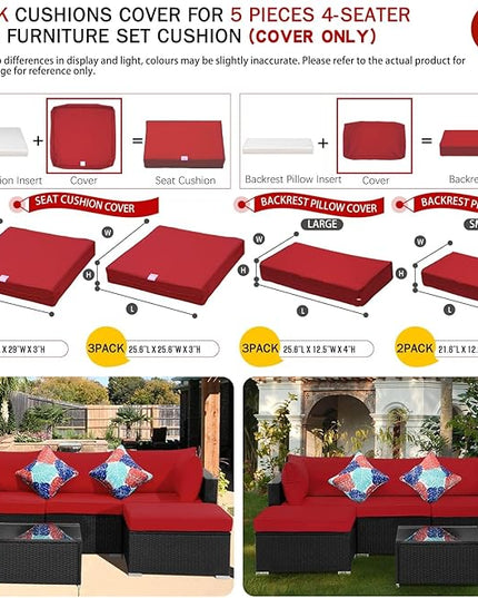 ClawsCover 9Pack Outdoor Seat and Back Cushions Replacement Covers Fit for 5 Pieces 4-Seater Wicker Rattan Patio Conversation Set Sectional Couch Furniture,Red-Include Covers Only (Large) - LeafyLoom