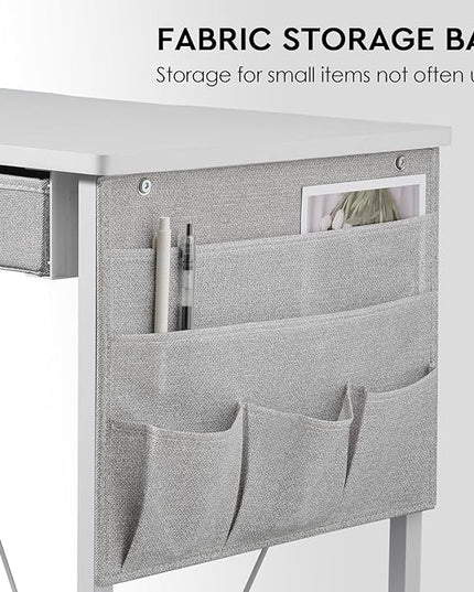 Ｍａｉｈａｉｌ Home Office Desk with Drawers and Shelves, 47” Computer Corner Desk for Small Space, Small L Shaped Desk with Side Storage for Bedroom, White - LeafyLoom