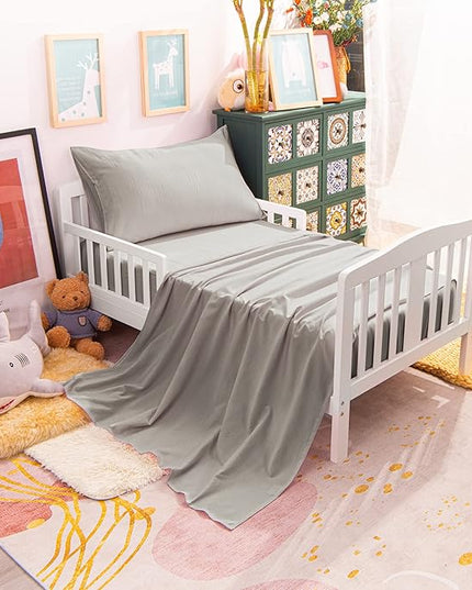 NTBAY Toddler Bedding Set - 4 Piece Soft and Breathable Crib Bedding Set for Boys and Girls, Includes Quilted Comforter, Fitted Sheet, Flat Top Sheet and Envelope Pillowcase, Smoke Grey - LeafyLoom