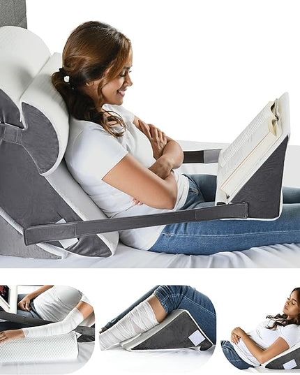 Gleur Bed Wedge Pillow for Sleeping 4 Piece Set - Orthopedic Pillow for Post Surgery includes a Patent Pending Desk Pillow - Adjustable Incline for All Sleeping, Sitting Positions Sofa Couch Cushion - LeafyLoom