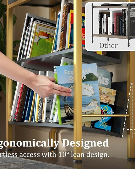 Bookshelf with Drawers-31.5'' Widen Industrial Book Shelf with Bookend,5-Tiers Tall Storage Shelves, Steel Frame Display Rack, Suitable for Bedroom, Office, Living Room-27'' Depth Black - LeafyLoom