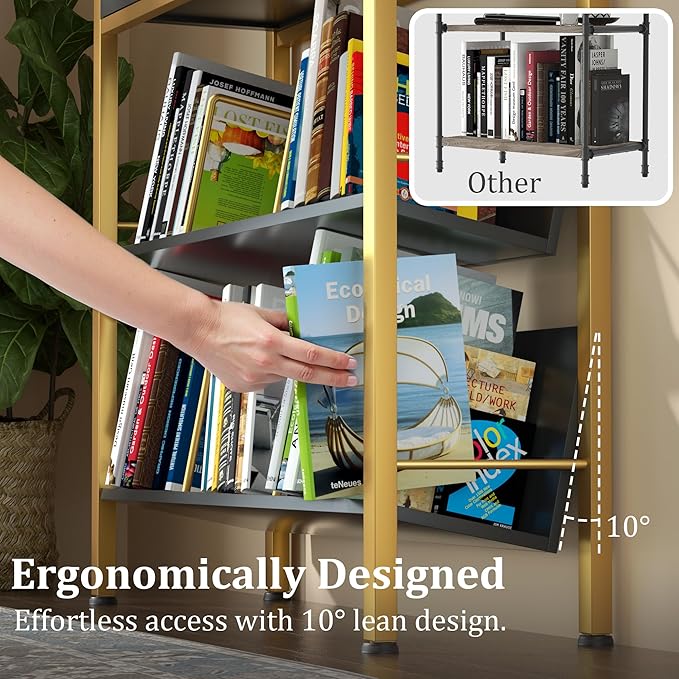 Bookshelf with Drawers-31.5'' Widen Industrial Book Shelf with Bookend,5-Tiers Tall Storage Shelves, Steel Frame Display Rack, Suitable for Bedroom, Office, Living Room-27'' Depth Black - LeafyLoom