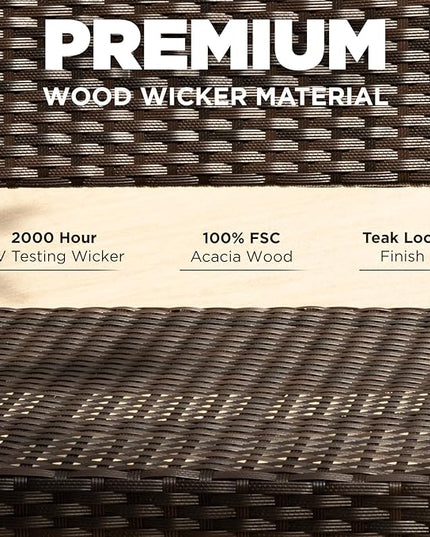 Solid Wood Chairs Set of 2 with End Table, Wicker Rocking Design - LeafyLoom
