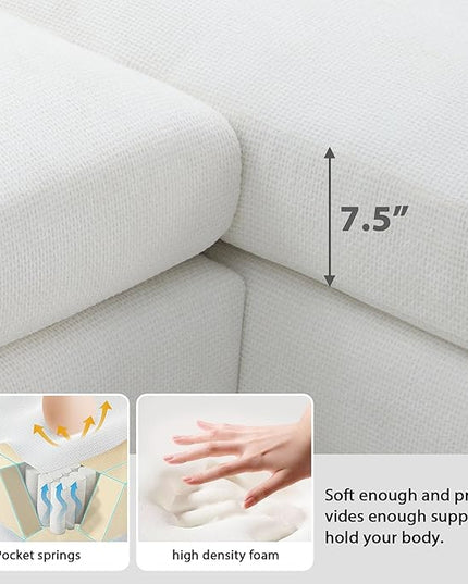 119" Sectional Sofa, L-Shaped Couch Set with 2 Free Pillows and Chaise, 5-seat Chenille Indoor Furniture for Living Room, Apartment, Office, 119inch, White - LeafyLoom