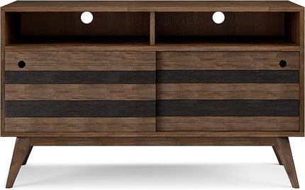 SIMPLIHOME Clarkson SOLID ACACIA WOOD 54 Inch Wide Mid Century Design TV Media Stand in Rustic Natural Aged Brown for TVs up to 60 Inches, For the Living Room and Entertainment Center - LeafyLoom
