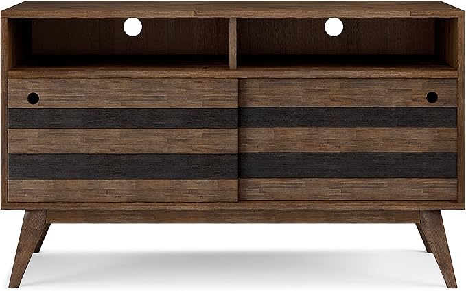 SIMPLIHOME Clarkson SOLID ACACIA WOOD 54 Inch Wide Mid Century Design TV Media Stand in Rustic Natural Aged Brown for TVs up to 60 Inches, For the Living Room and Entertainment Center - LeafyLoom