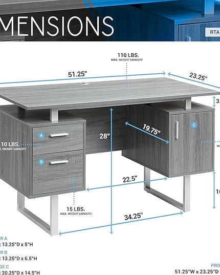 NicBex Laik-DW-00042-DX Desks, 51.25" W x 23.25" D x 29.75" H, Gray - LeafyLoom