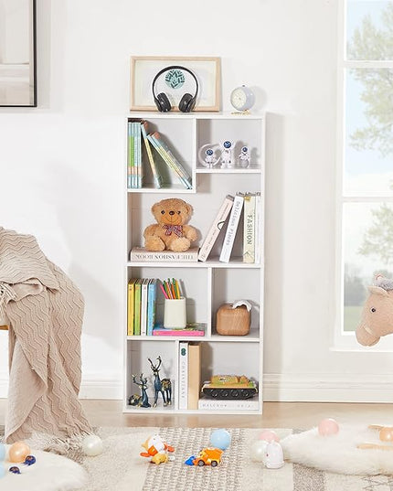 VECELO 42 Inch High Bookcase, 4-Tier Modern Storage Cabinet with Height Difference Shelves Fits Tallest Hardcovers, Floor Standing Display, 7 Cubes, Horizontal Avaiable, Easy Assembly, White - LeafyLoom