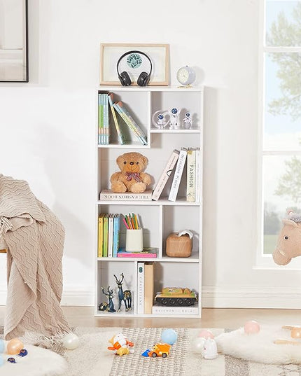 VECELO 42" Modern White Bookshelf, 7 Cube Organizer Bookcase,Fits Tallest Hardcovers, Horizontal Available,Floor Standing Display,Easy Assembly, Pearl White - LeafyLoom