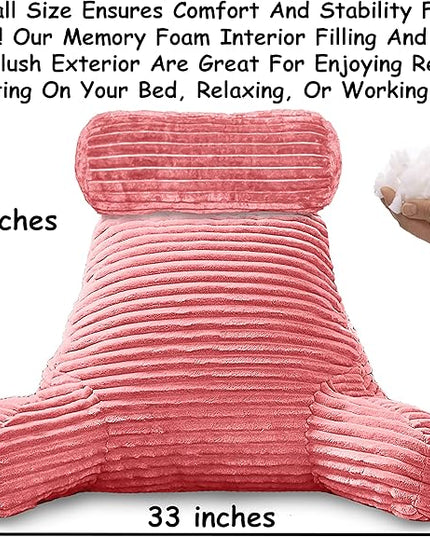 Homie Reading Pillow with Reading Light and Wrist Support, Has Arm Rests, and Back Support for Bed Rest, Lounging, Reading, Working on Laptop, Watching TV (Large, Pink) - LeafyLoom