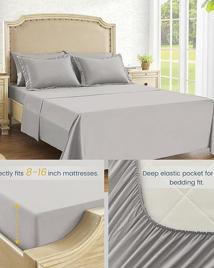 King Size Bed in a Bag 7 Pieces Comforter Set King, Wood Grain Texture Bedding Comforter Set Light Grey Bed Set with Comforter, Pillowcases, Flat Sheet, Fitted Sheet and Pillow Shams - LeafyLoom