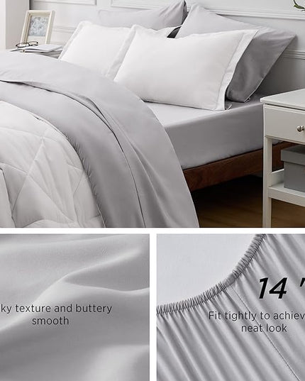 Bedsure White California King Comforter Set - 7 Pieces Reversible Bed Set Bed in a Bag California King with Comforters, Sheets, Pillowcases & Shams, California King Bedding Sets - LeafyLoom