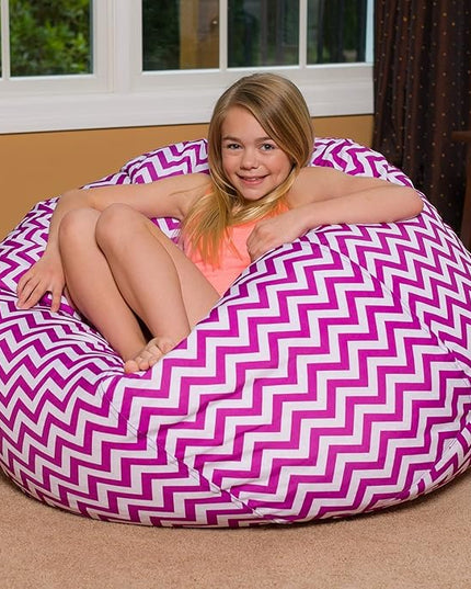 Posh Beanbags Bean Bag Chair, X-Large-48in, Pattern Chevron Purple and White - LeafyLoom