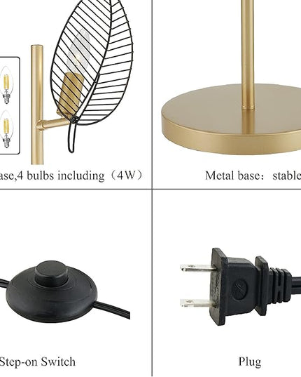 WOXXX Industrial Gold Floor Lamp with 4 Brush Black Finish Leaf Shade, Modern Tree Floor Lamps for Living Room Bedrooms Reading Standing Lamp Living Room Lamps Farmhouse Tall Lamp (4 Bulbs Included) - LeafyLoom
