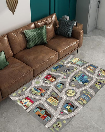 Analog ABC Kids Rug Playroom Car Rug Play Mat City Life Road Rug for Cars Fun City Map for Carpet for Bedroom Boys (47 * 70 inches, Night Township) - LeafyLoom