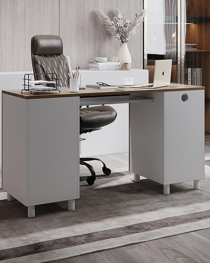 Modern Design By Crafts & comfort Venice Computer Desk - Office Desk with 3 Drawers & CPU Storage Cabinet - Laptop Workstation with Keyboard Tray & Cable Hole - Home & Office Supplies -Cass/White - LeafyLoom