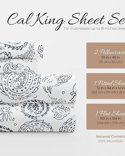 Linen Market 4 Piece California King Bedding Sheet Set (Navy Floral) - Sleep Better Than Ever with These Ultra-Soft & Cooling Bed Sheets for Your Cal King Size Bed - Deep Pocket Fits 16" Mattress - LeafyLoom
