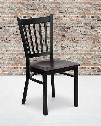 Flash Furniture 2 Pk. HERCULES Series Black Vertical Back Metal Restaurant Chair - Mahogany Wood Seat - LeafyLoom