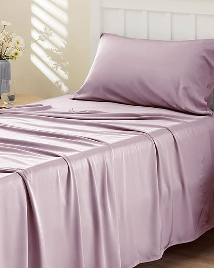 Bedsure Twin XL Sheet Set Dorm Bedding, Cooling Sheets Twin Extra Long Sheets, Rayon Derived from Bamboo, Deep Pocket Up to 16", Hotel Luxury Silky Bedding Sheets & Pillowcases, Lavender - LeafyLoom