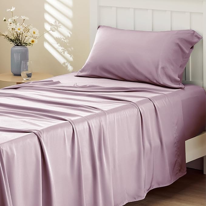 Bedsure Twin XL Sheet Set Dorm Bedding, Cooling Sheets Twin Extra Long Sheets, Rayon Derived from Bamboo, Deep Pocket Up to 16", Hotel Luxury Silky Bedding Sheets & Pillowcases, Lavender - LeafyLoom
