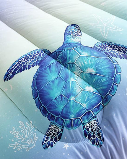 Turtle Comforter Twin Size,Ocean Comforter Set for Kids Teens Girls Boys,3Pcs Bedding Set Printed Comforter with 2 Pillowcases,Down Alternative,Soft and Lightweight(Blue，Twin Size) - LeafyLoom