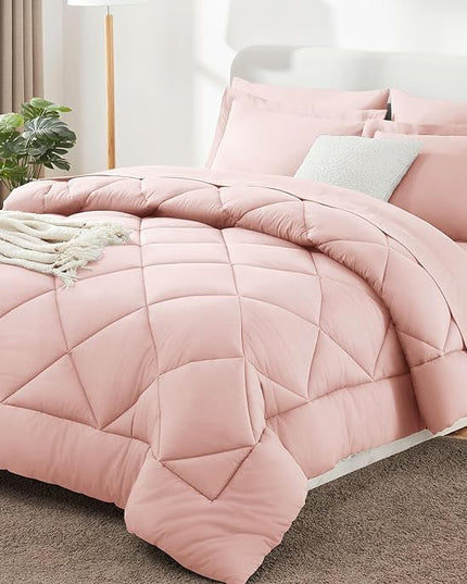 CozyLux King Comforter Set with Sheets 7 Pieces Bed in a Bag Pink All Season Bedding Sets with Comforter, Pillow Shams, Flat Sheet, Fitted Sheet and Pillowcases - LeafyLoom