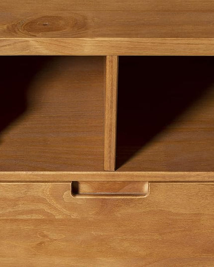 Walker Edison 3-Drawer Mid Century Modern Wood TV Stand for TV's up to 65" Flat Screen Cabinet Door Living Room Storage Entertainment Center, 58 Inch, Caramel - LeafyLoom