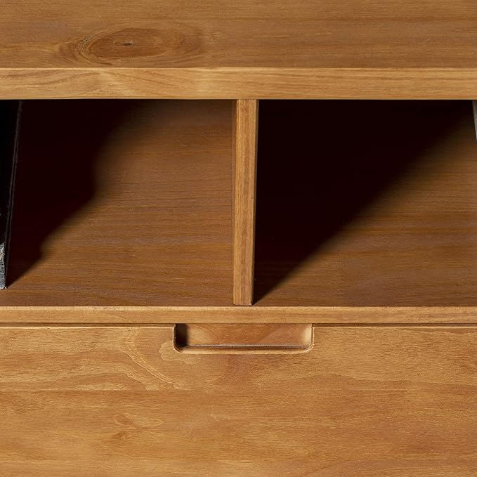 Walker Edison 3-Drawer Mid Century Modern Wood TV Stand for TV's up to 65" Flat Screen Cabinet Door Living Room Storage Entertainment Center, 58 Inch, Caramel - LeafyLoom