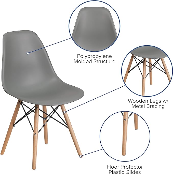 Flash Furniture Elon Series Moss Gray Plastic Chair with Wooden Legs - LeafyLoom