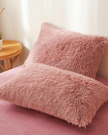 FOPPA Old Pink fluffy Comforter Cover Set king- Ultra Soft fluffy Old Pink Bedding Sets 3 Pieces (1 Duvet Cover + 2 Pillow case) Old Pink fluffy bed set (Old Pink, King) - LeafyLoom