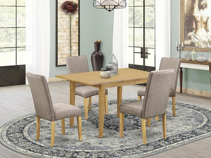 East West Furniture NODR5-OAK-16 Norfolk 5 Piece Modern Dining Set Includes a Rectangle Wooden Table with Butterfly Leaf and 4 Dark Khaki Linen Fabric Parson Chairs, 32x54 Inch - LeafyLoom