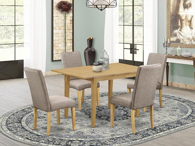 East West Furniture NODR5-OAK-16 Norfolk 5 Piece Modern Dining Set Includes a Rectangle Wooden Table with Butterfly Leaf and 4 Dark Khaki Linen Fabric Parson Chairs, 32x54 Inch - LeafyLoom