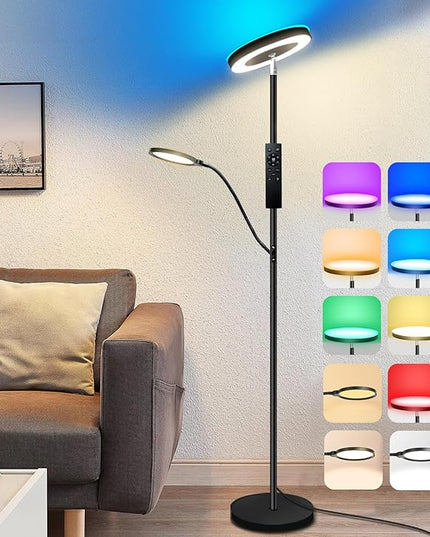 Reading Floor lamp + RGB Mood Mix Color Modern Standing Sofa Lamps Lighting 7 Colors Color Changing rgbw Smart WiFi APP Remote Control for Bedroom Living Room Gaming Reading Learning - LeafyLoom