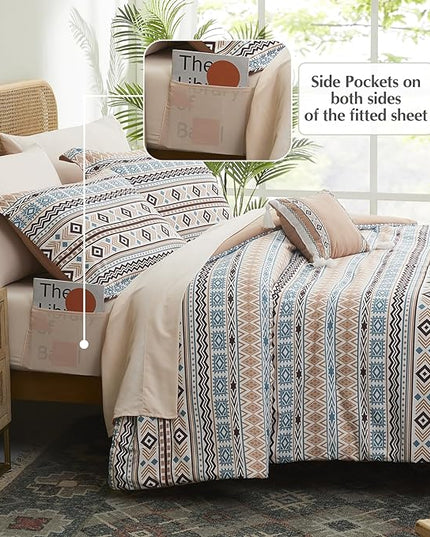 CASAAGUSTO Twin Comforter Set, 6 Pieces Terrcotta Boho Comforter Set, Microfiber Cozy Bohomian Bedding Set with Decor Pillow, Lightweight Breathable for All Seasons - LeafyLoom